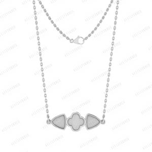 925 Sterling Silver Triple Shape Blank Bezel Pendant Necklace, Good for Resin & Ashes Work, Keepsake/Breastmilk DIY Crafts 16&#39;&#39;+2&#39;&#39; Chain