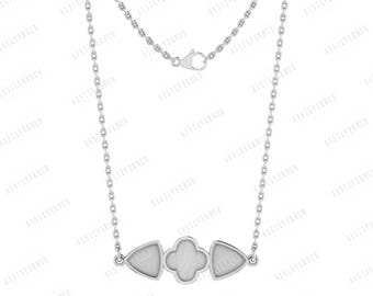 Collar con colgante de bisel en blanco de triple forma en plata esterlina 925, ideal para trabajos con resina y cenizas, recuerdos/manualidades con leche materna, cadena de 16'' + 2''