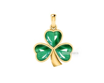 925 Sterling Silver Natural Malachite Three Leaf Heart Cabochon 9x9mm, Luck of the Irish, Shamrock Clover Pendant, Handmade Pendant, Gifts