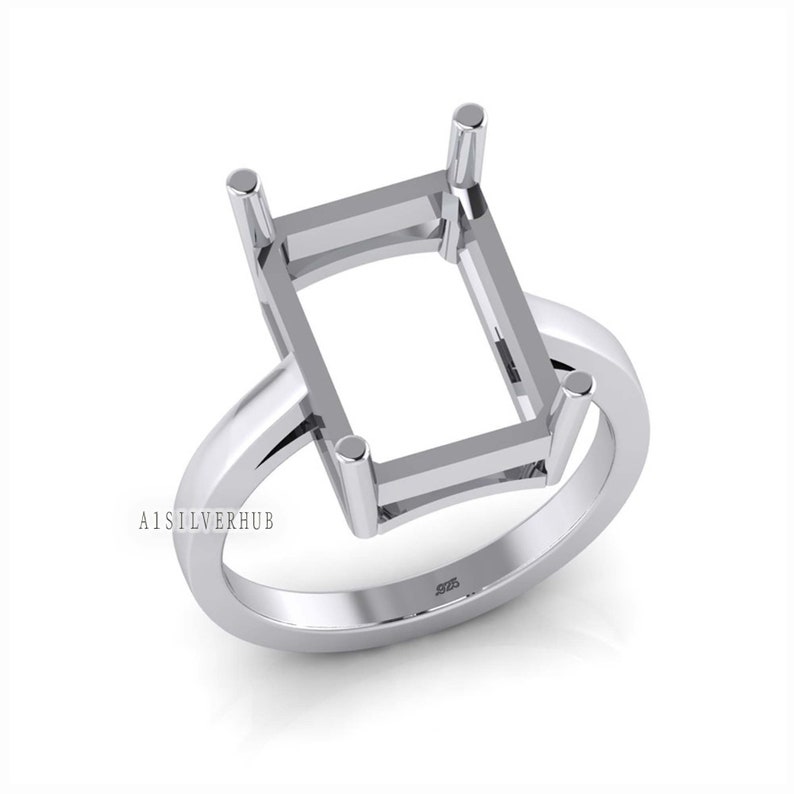 925 Sterling Solid Silver 6x4mm to 13x18mm Rectangle Blank 4 Prong Settings Stackable Ring, Good For Gemstone, Keepsake, Memorial DIY Crafts image 1