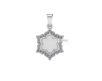 Designer Flower Blank Bezel Pendant with Zircon Setted, 925 Sterling Silver Pendant, Good for Resin & Ashes Work, Keepsake Jewelry DIY Craft
