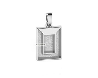 925 Sterling Solid Silver, Double Rectangle Pendant, Blank Bezel Setting For Pour Resin & Horse Hair, Good Luck Jewelry, Keepsake DIY Crafts