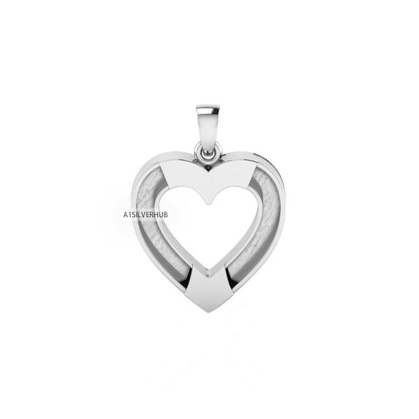925 Sterling Solid Silver, Heart Shape Pendant, Blank Bezel Setting For Pour Resin & Horse Hair, Good Luck Jewelry, Keepsake Milk DIY Crafts