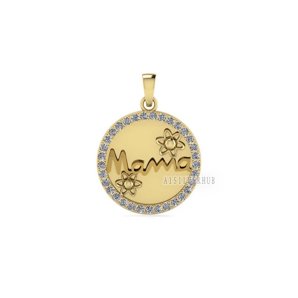 925 Sterling Solid Silver Blank Bezel Mama Pendant with Zircon Setted, Good for Resin Work, DIY Breastmilk/Keepsake Pendant, 18k Gold Plated