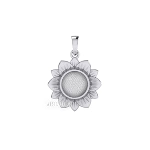 925 Sterling Solid Silver Sunshine Sunflower 10mm Round Blank Bezel Pendant Setting, Good for Resin & Ashes, Breastmilk/Keepsake, DIY Crafts