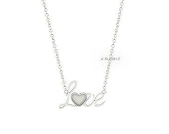 925 Sterling Silver Heart Blank Bezel Love Pendant Necklace, Good for Resin & Ashes, Keepsake/Breastmilk DIY 16''+2'' Chain, Valentine Gifts