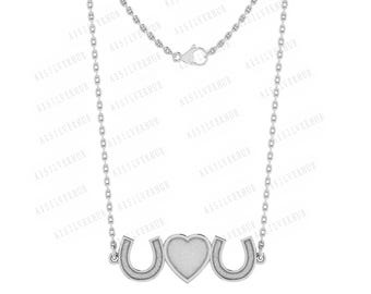 Collar con bisel en blanco en forma de herradura de plata de ley 925, ideal para trabajos con resina y cenizas, recuerdos o manualidades con leche materna, cadena de 16'' + 2''