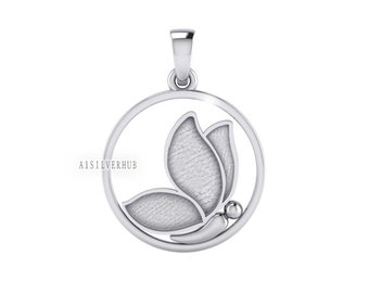 925 Sterling Silver Circle Breastmilk/Keepsake Butterfly Blank Pendant Setting, Good for Resin & Ashes Work, Memorial Jewelry DIY Crafts