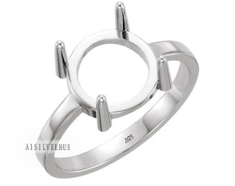 925 Sterling Solid Silver Round 4mm à 25mm 4 Prong Cup Ring Setting, Bon pour le travail des pierres précieuses et des diamants, Bague de lunette faite à la main, Cadeaux pour elle