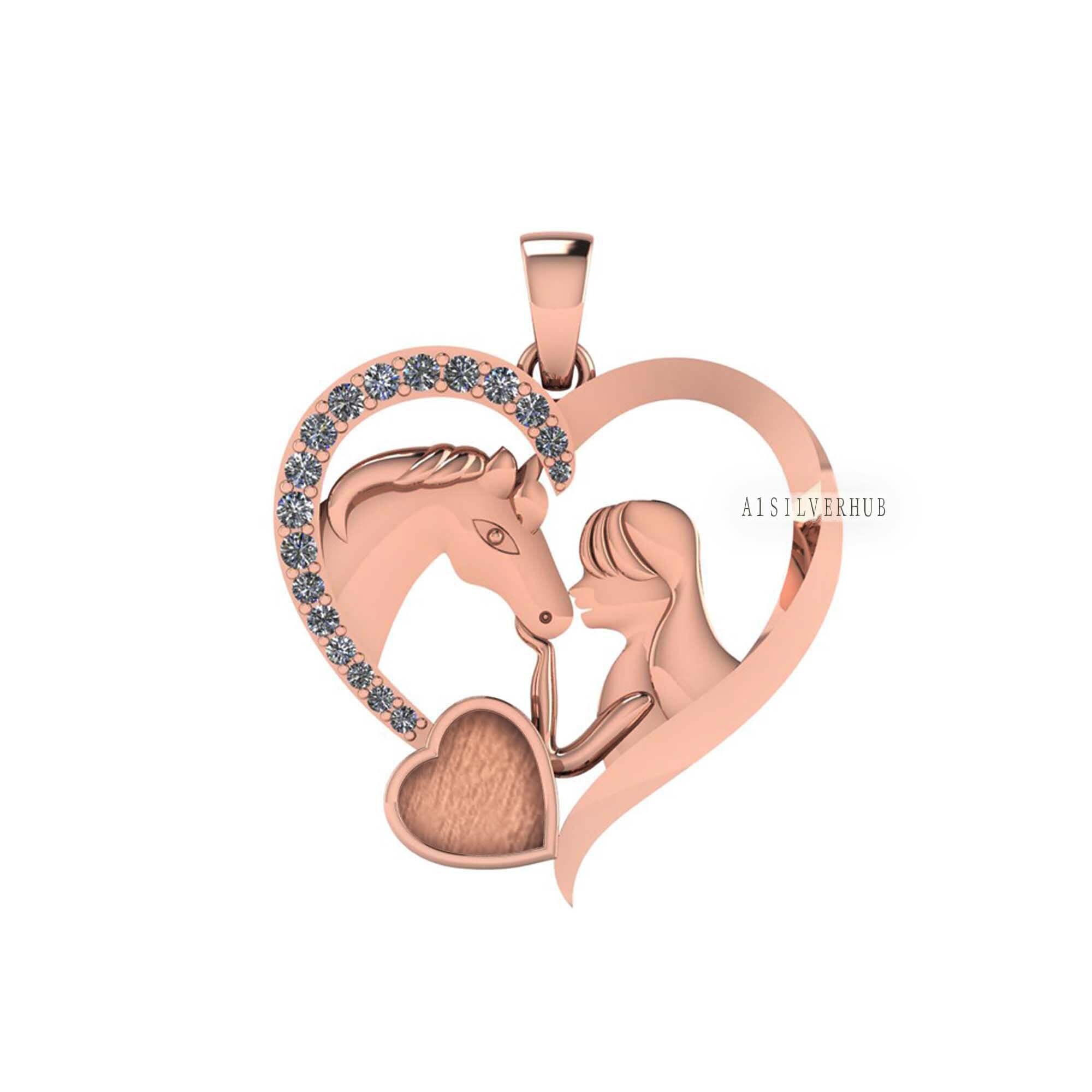 女性用高級馬付き女の子ペンダント 6 mm ブランクハートジルコン