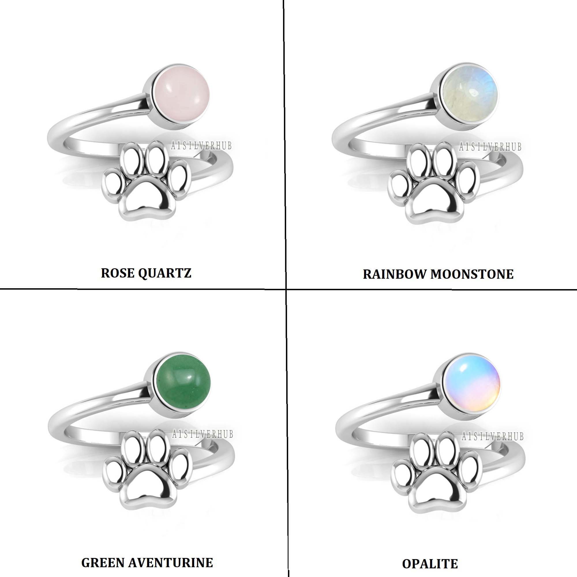 Pet Paw Print Stacking Rings - CZ Crystal & Opal Animal Themed Promise Rings For Women