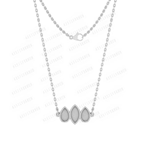 925 Sterling Silver Pear Marquise Blank Bezel Pendant Necklace, Good for Resin & Ashes Work, Keepsake/Breastmilk DIY Crafts 16&#39;&#39;+2&#39;&#39; Chain