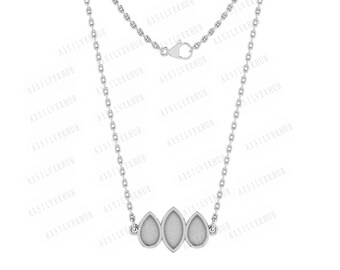 Collar con colgante de bisel en blanco con forma de pera y marquesa de plata de ley 925, ideal para trabajos con resina y cenizas, recuerdos o manualidades con leche materna, cadena de 16'' + 2''
