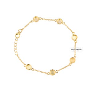 925 Sterling Silver 5mm Round 6 Blank Bezel Cable Chain Bracelet Setting with Lobster Clasp, Good for Resin & Ashes, Keepsake/Breastmilk DIY