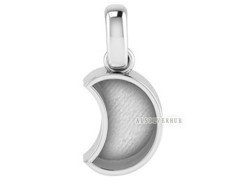 925 Sterling Solid Silver Half Moon Shape DIY Breastmilk/Keepsake Pendant Setting, Good for Resin & Ashes Work, Memorial Locket, DIY Charms