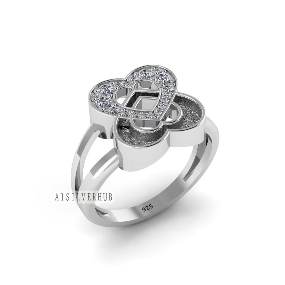 925 Sterling Silver Heart Channel Ring for Resin & Ashes, Zircon Set ...