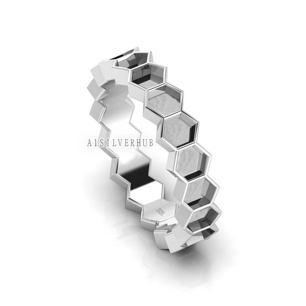 925 Sterling Solid Silver Hexagon Shape 4x4mm Blank Bezel Eternity Ring Setting, Good for Resin & Ashes Work, Keepsake/Breastmilk Ring DIY