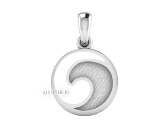 925 Sterling Silver Beach-Ocean-Sea Wave Blank Pendant, Good for Crushed Opal Resin & Ashes Work Keepsake Greek, Bijoux, Seestern Anhänger