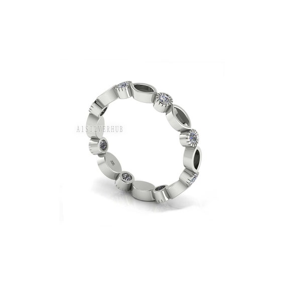 925 Sterling Silver Marquise Bezel Eternity Ring for Resin & Ashes DIY, Keepsake with CZ, Breastmilk Jewelry Making