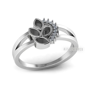 925 Sterling Solid Silver Four Marquise Blank Bezel with Round CZ Setted Ring, Good for Resin & Ashes Work, Keepsake/Breastmilk DIY Crafts