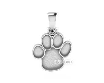 May include: A silver paw print charm pendant. The charm is detailed with a textured surface and a bail for attaching to a necklace or bracelet.