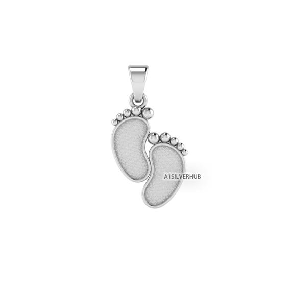 925 Sterling Silver Baby Foot Blank Bezel Pendant Setting, Good