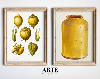 Ferme Wall Decor vintage Prints Set de 2 Wall Decor Jaune Français Country Kitchen Decor Rustic Kitchen Decor Wall Art Prints Digital