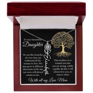 Custom Birthflower & Name Necklace Gift from Mom to Daughter Present from Mother To my Daughter Birthday Anniversary Valentines Day Necklace