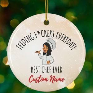 Personalised Best Chef Ever Christmas Ceramic Ornament Custom Name, Culinary Funny Christmas Gift Ideas for Professional Chef, Secret Santa