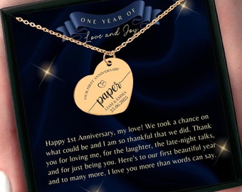 1st Paper Anniversary Heart Necklace, First Anniversary Paper, 1st Anniversary Gift for Her, Wife First Wedding Anniversary Gift
