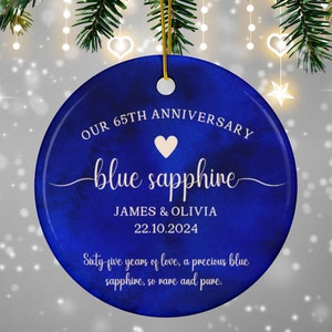Personalized Sixty Fifth Anniversary Ornament, 65th Anniversary Gift, Blue Sapphire Anniversary Ornament, Anniversary Gift for Husband Wife