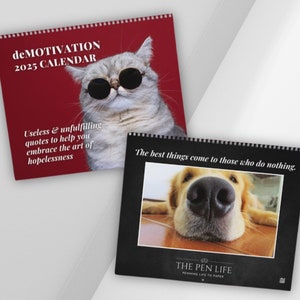 2025 Demotivation Wall Calendar, Funny 2025 Wall Calendar, lazy animal quotes, sarcastic calendar art, hopelessness, procrastinator gag gift