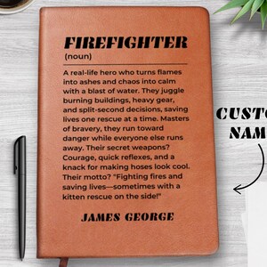 Firefighter Definition Leather Journal, Firefighter Gift, Fireman Gift, Gift For Firemen, Fire Fighter Gift, Thoughtful Gift for Firefighter