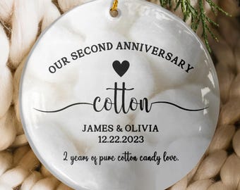 Décoration personnalisée en céramique imprimée pour le 2e anniversaire, cadeau du deuxième anniversaire, anniversaire de mariage en coton, cadeau d'anniversaire pour mari et femme