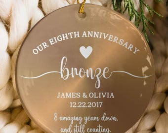 Personalized 8th Anniversary Printed Ceramic Ornament, Eighth