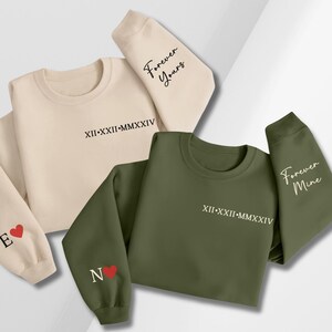 Custom personalised Sweatshirt, his & hers, couples matching, unisex couples hoodies, Roman numeral wedding gift, anniversary date hoodie