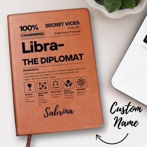 Personalised Libra Journal, Zodiac Air Sign Birthday Gift, September October Custom Name Astrology Gift Libra Horoscope Journal Zodiac Gifts