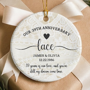 Adorno de cerámica impreso personalizado para el 39.º aniversario, regalo de 39.º aniversario, regalo de aniversario de bodas para esposo y esposa, 39 años de casados