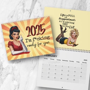 Sweary Affirmations 2025 Wall Calendar, Pin Up Girls, Sarcastic Retro Housewife, Cuss Words, Cool 50s Inspired Artwork, Vintage Caricatures