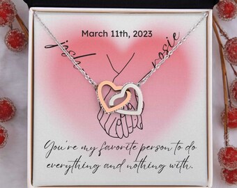 Personalized Couple Date and Name, Hand Holding Line Art Custom Valentine Gifts, Couple Anniversary Birthday Necklace, Gift For Her