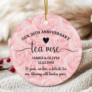 パーソナライズされた36周年記念プリントセラミックオーナメント、36周年記念ギフト、夫と妻への結婚記念日ギフト、結婚36年目