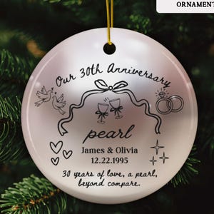 Personalized 30th Anniversary Gift, Pearl Wedding Anniversary, Anniversary Gift for Husband Wife, 30th Anniversary Printed Ceramic Ornament