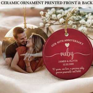 Adorno de cerámica personalizado para el 40.º aniversario, regalo de aniversario de bodas de rubí, regalo de aniversario para esposo y esposa.