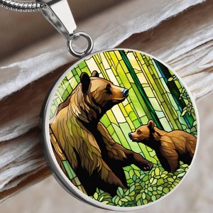 Personalized Pendant Necklace Gift For Mom Grandma Mama Bear and Cub Forest Nature Wildlife Jewelry Momma Bear Baby Shower Gift For Birthday