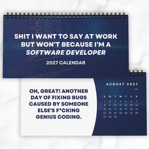 2027 Desk Calendar for Software Developer, Funny Office Coworker Gift, White Elephant, Sarcastic Gag Gift for Programmers, Gift for Coder