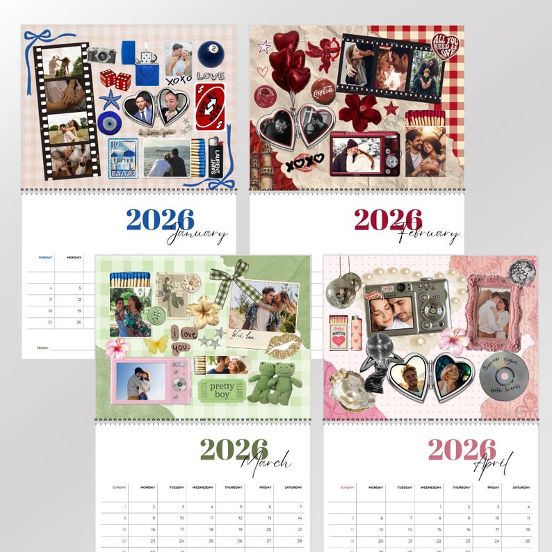 2026 Couple Vision Board Calendar Template, Retro Matchbox Collage ...