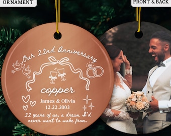 Personalized 22nd Anniversary Gift, Copper Wedding Anniversary, Anniversary Gift for Husband Wife, 22nd Anniversary Printed Ceramic Ornament