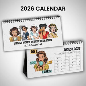 Funny 2026 Desk Calendar, Office Humor, Swear Words, Gag Gift For Women, Men, Coworkers, Gift for Friends, Feminist Gift, Retro Pin Up Girls