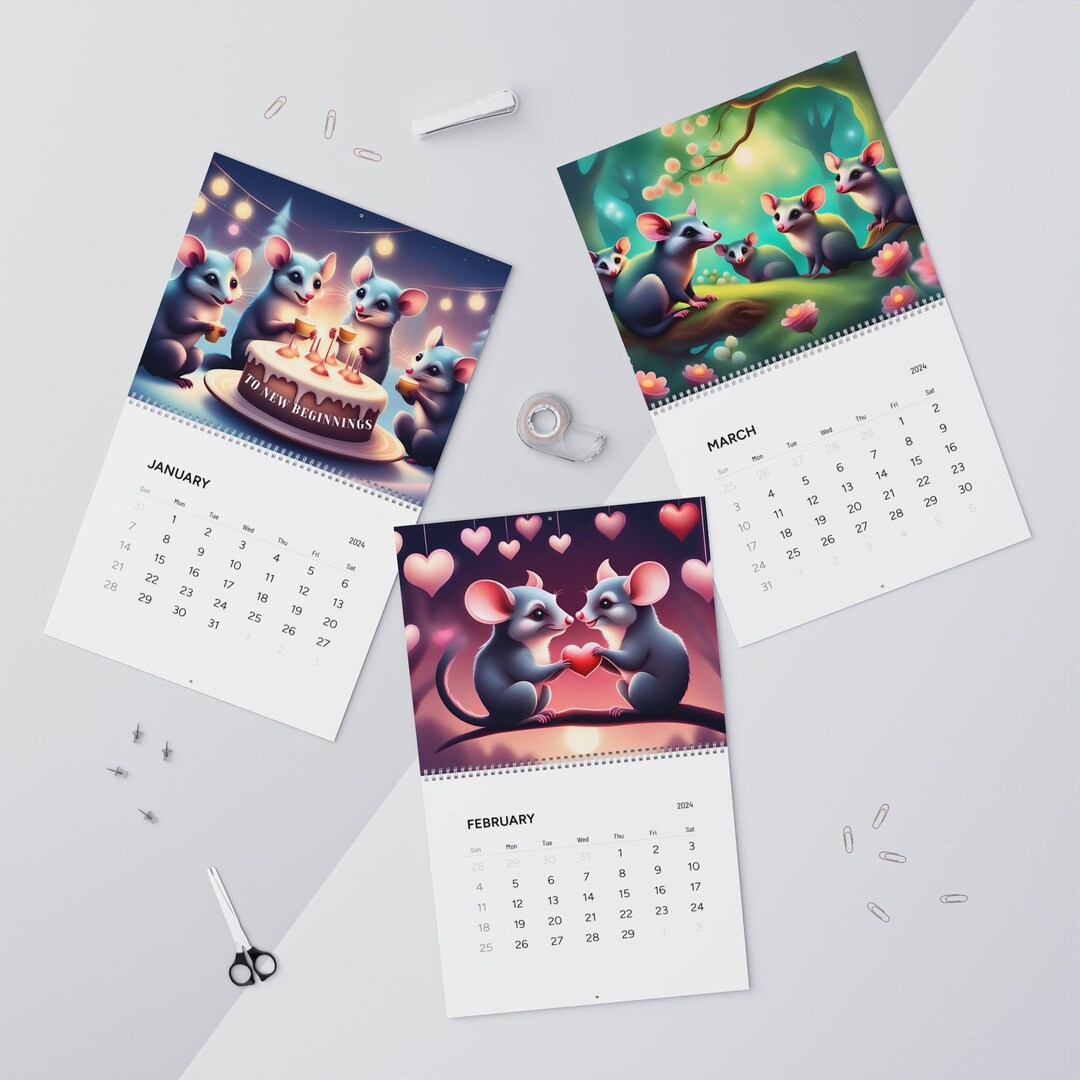 2024 Calendar, Opossum Wall Calendar, New Year Calendar, Possum Wall