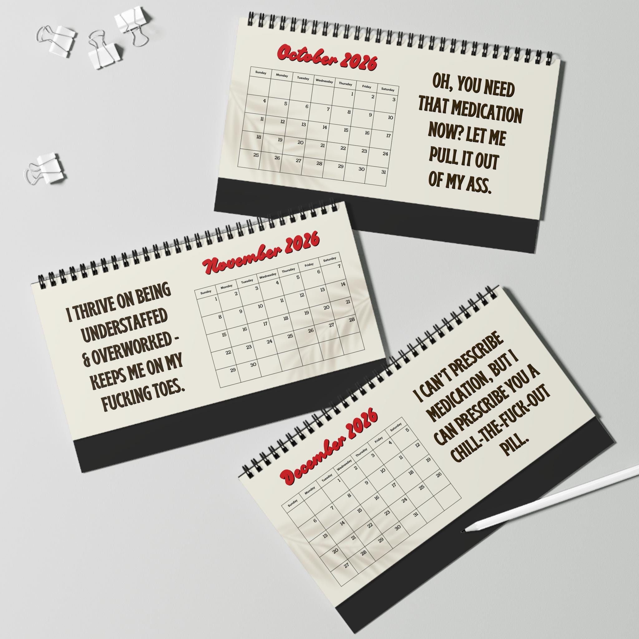 Swearing Rant 2026 Funny Nurse Swear Rant Desk Calendar, White Elephant Gag Gift for ...